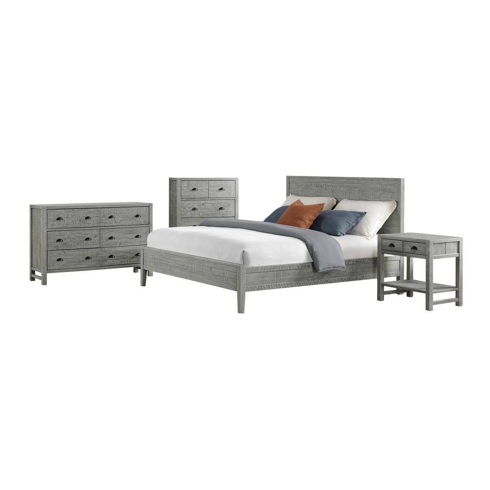 Arden Driftwood Gray Pine Wood 4-Piece King Bedroom Set