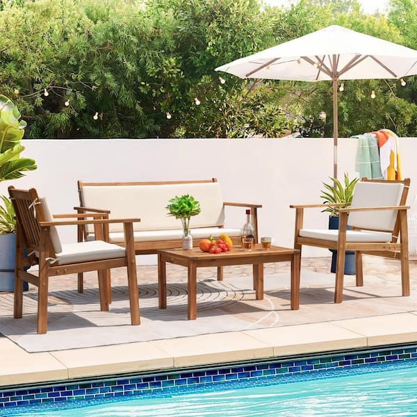SUMMER SALE 7/4〜7/31 ダイニング藁チェア　剥離　no4 Tozey Chillrest 4-Piece Acacia Wood Patio Conversation Set