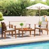 Chillrest 4-Piece Acacia Wood Patio Set - Cream Cushion