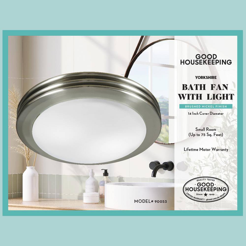 Brushed Nickel Frosted Glass Bathroom Exhaust Fan with Light