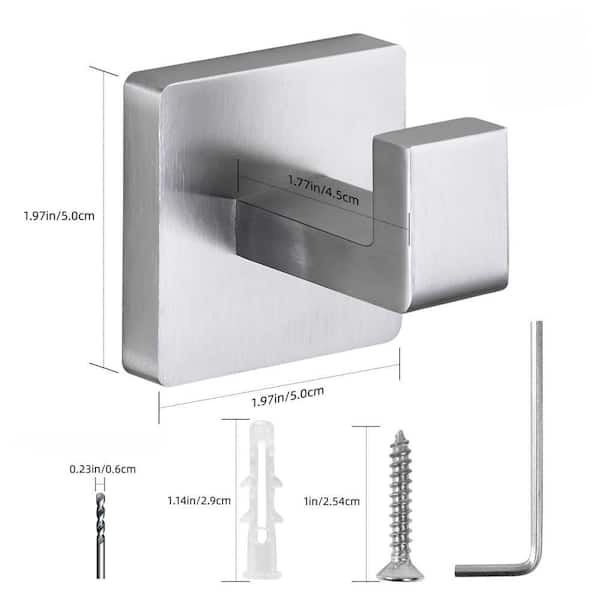 4-Pack Stainless Steel J-Hook Wall Mounted Square Towel Hooks for Bathrooms Robe Hook, Coat Hook, Heavy Duty, Nickel
