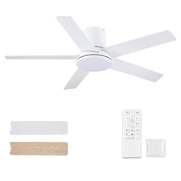 Amice 52 in. Indoor Matte White Flush Mount Standard Ceiling Fan with Integrated LED, Remote and Reversible Motor
