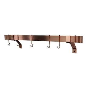 Handcrafted 36 in. Rolled End Bar with 4 in. Wall Brackets and 6-Hooks, Brushed Copper