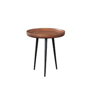 Venice 20 In. Mango Brown Round Solid Wood End Table with Tray Top