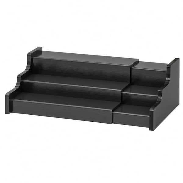 3-Tier Black Bamboo Spice Rack, 12.7 in.-22.2 in. Expandable Display Shelf, Kitchen Cabinet Organizer