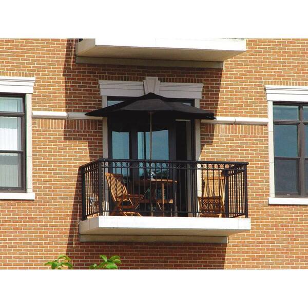 half wall patio umbrella Terrace Arc 9 ft Scalloped Fringe Market with Crank, Tilt Button and UV Protection Coral Pink/Brown Pole resistant polyester Off-The-Wall Brella 7-1/2ft x 3-3/4ft