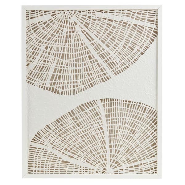 Unbranded Framed Abstract Coastal Rice Shadowbox Art Print Wall Decor 25.25 in. x 31.25 in. in Off-White