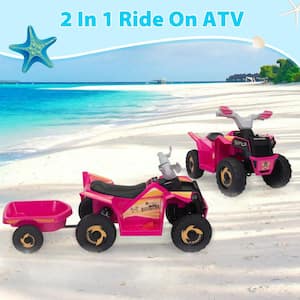6 V Kids ATV Toddler Ride On Toy 4 Wheeler Quad Car with Trailer Battery Powered Electric Vehicle, Pink