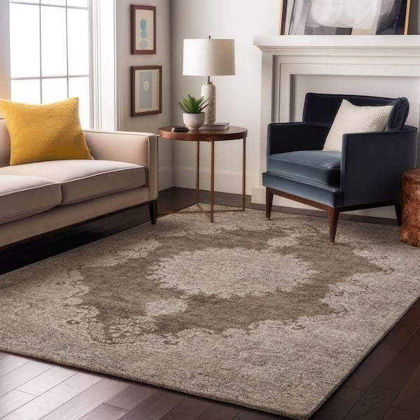 Mayfield Premium Machine Washable Abstract AMF1003 Brown 8 ft. x 10 ft. Area Rug