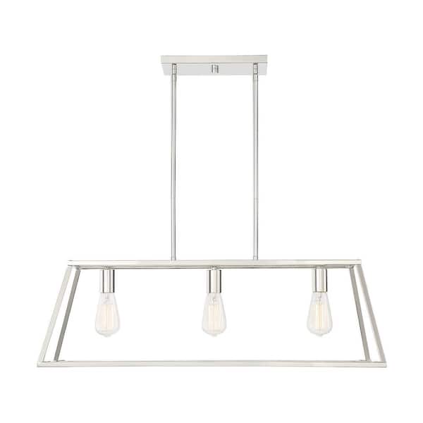 Savoy House 32.75 in. W x 10.5 in. H 3-Light Polished Nickel Linear Chandelier with Metal Frame