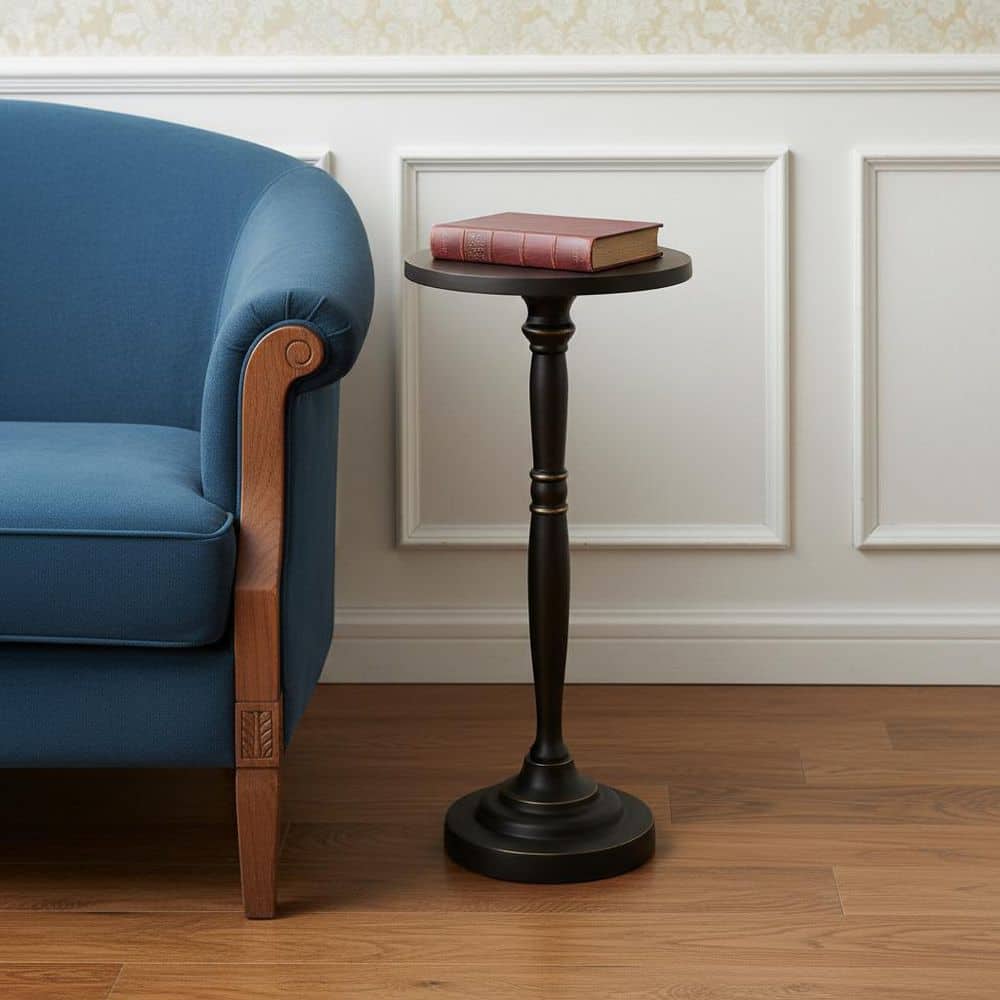 10 in. Black Round Metal End Table