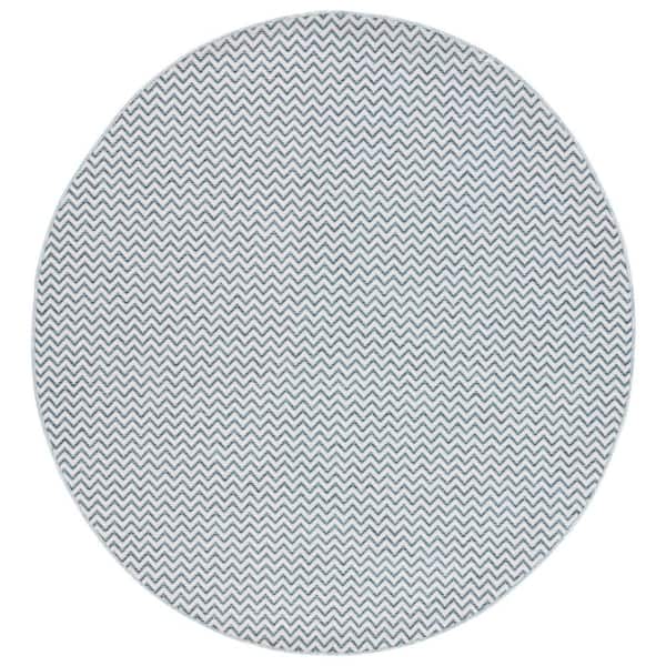 Hampton Beige/Aqua 6 ft. x 6 ft. Striped Zig-Zag Indoor/Outdoor Round Area Rug