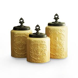 3-Piece Cream Antique Ceramic Canister Set with Lid