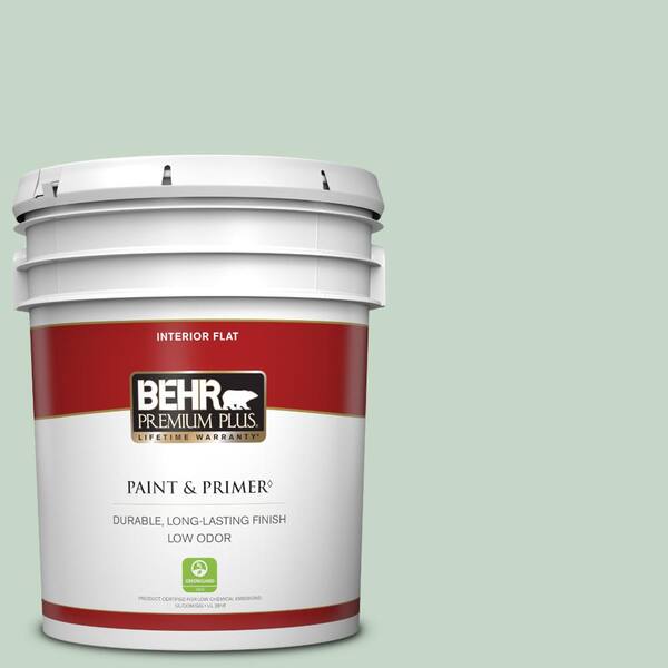 BEHR PREMIUM PLUS 5 gal. #S410-2 New Moss Flat Low Odor Interior Paint & Primer