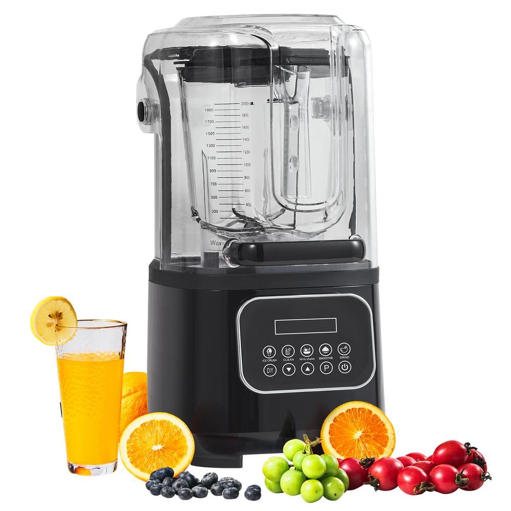 Professional Blender with Shield, Commercial Countertop Blender, 68 oz. Glass Jar, Stainless Steel, 9 Speeds, Black