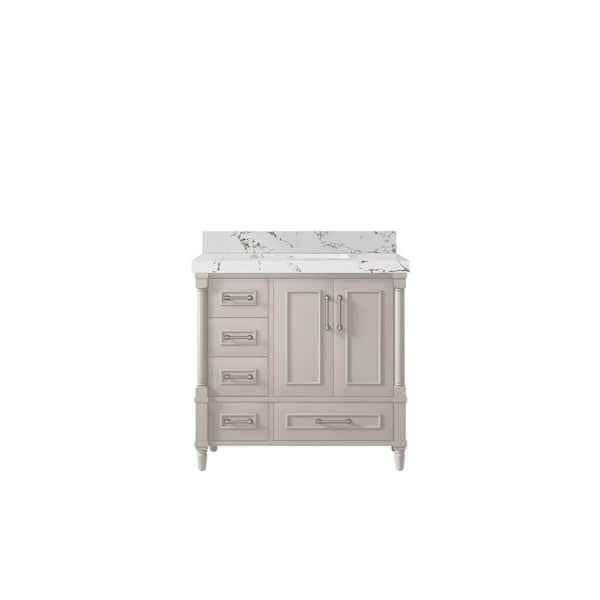 Willow Collections Hudson 36 in. W x 22 in. D x 36 in. H Single Sink Bath Vanity Center in Fine Grain 2 in. Viola Brown Qt. Top