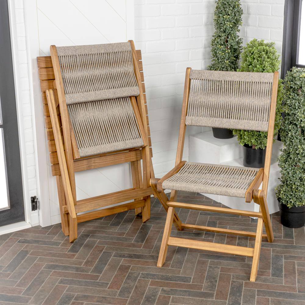 Beige and Teak Brown Acacia Wood Outdoor Folding Bistro Set