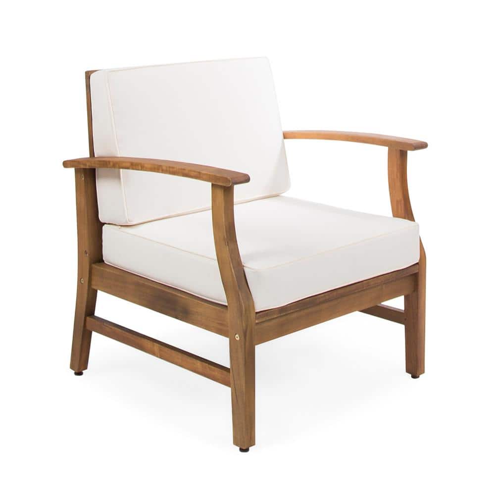 Teak Acacia Wood Outdoor Lounge Chair with Cream Cushion price history on PriceWatchPro