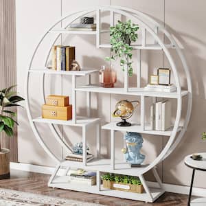 Kaduna 63 in, Tall White Wooden 8-Shelf Etagere Bookcase with Metal Frame, Storage, Round Shaped