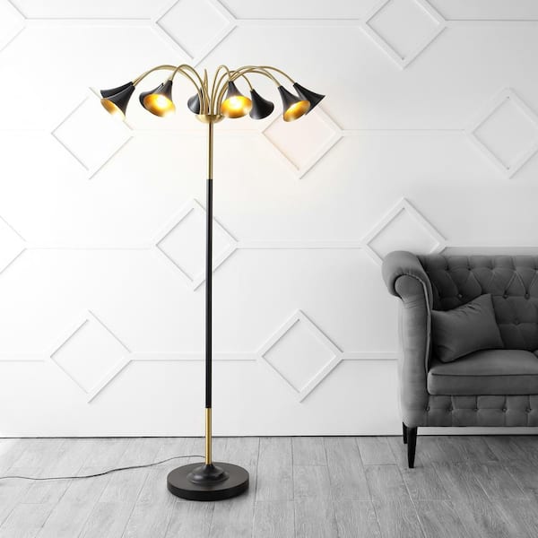 Vivian 61 in. Brass Gold/Black 10-Light Mid-Century Modern Iron Medusa Multi Head Standard Tree LED Floor Lamp