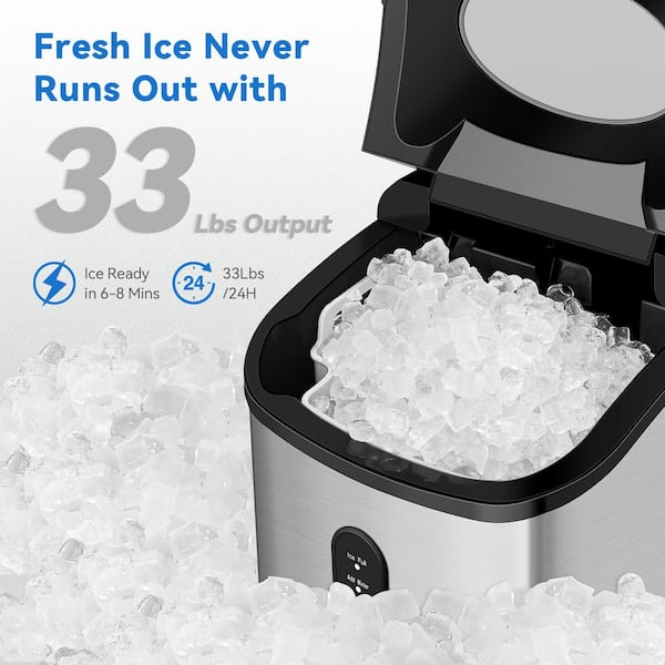 33 lbs Stainless Steel Crunchy Chewable Nugget Ice Maker