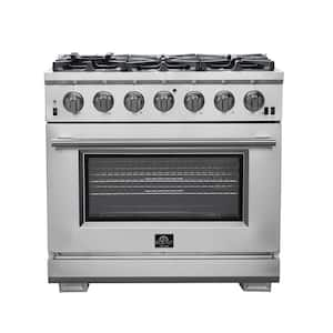 Capriasca 36 in. 5.36 cu. ft. Gas Range with 6 Gas Burners Oven in Stainless Steel