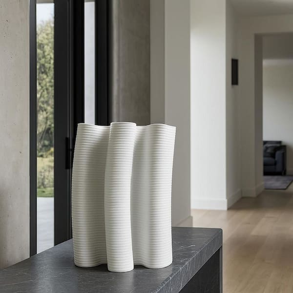 castellousa White 12 in. White Geometric Ceramic Vase