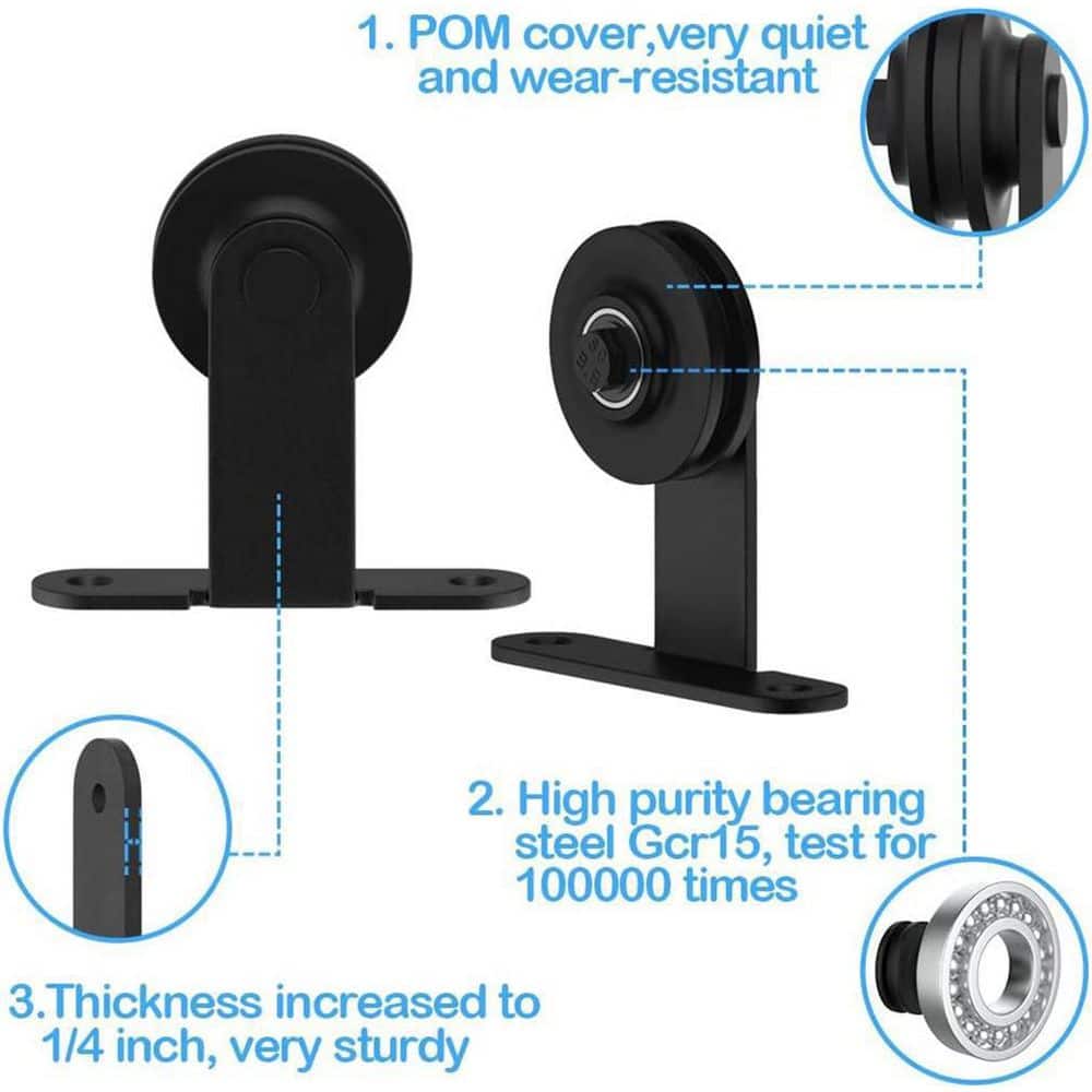 Matte Black 132-Inch Top Mount Sliding Barn Door Hardware Kit