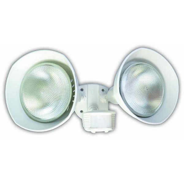Southwire 150-Watt 180-Degree White Motion Activated Outdoor Dusk to Dawn Security Flood Light with Twin Head and Bulb Shields
