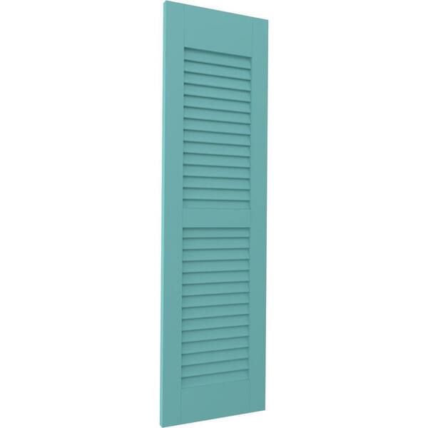Ekena Millwork 15 in. W x 75 in. H Americraft 2-Equal Louver Exterior Real Wood Shutters Pair in Pure Turquoise