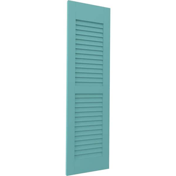 Ekena Millwork 18 in. W x 72 in. H Americraft 2-Equal Louver Exterior Real Wood Shutters Pair in Pure Turquoise