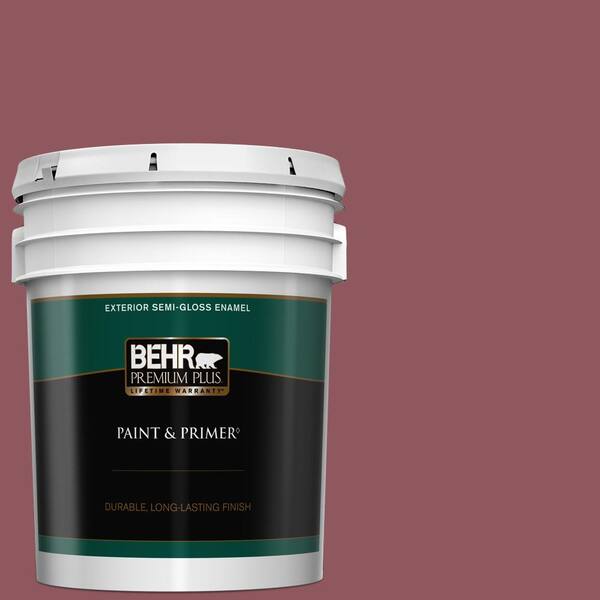 BEHR PREMIUM PLUS 5 gal. #PMD-33 Fragrant Cherry Semi-Gloss Enamel Exterior Paint & Primer
