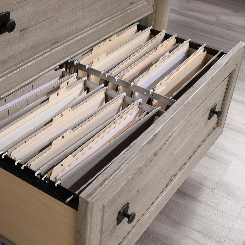 Split Oak 2-Drawer Lateral File Cabinet with Laminate Surface