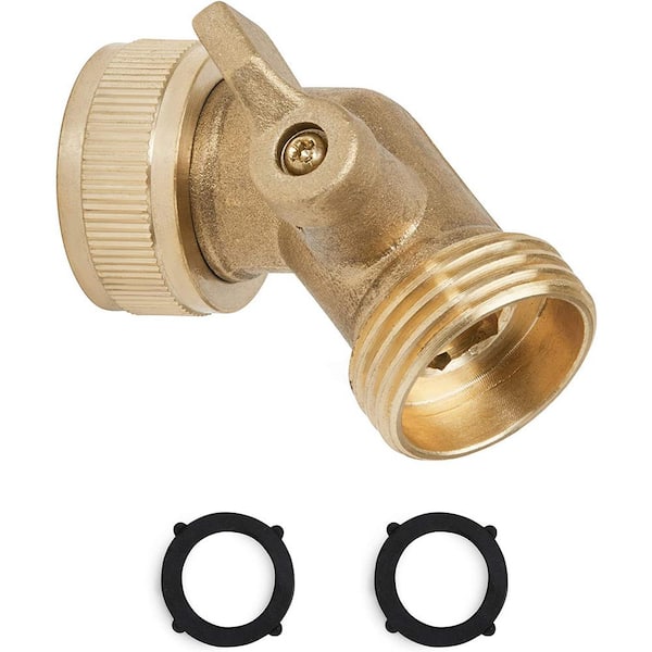 Morvat 45-Degree Solid Brass Garden Hose Elbow Connector with On/Off Shutoff Valve