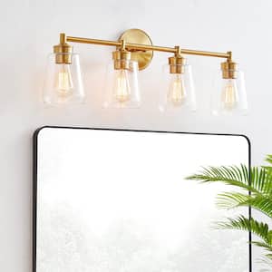 30 in. 4-Light Antique Brass Bathroom Vanity Light with Clear Glass Shades