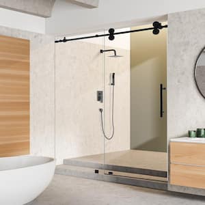 Lazaro 68 in. W x 78 in. H Sliding Frameless Shower Door in Matte Black Finish with Clear Glass