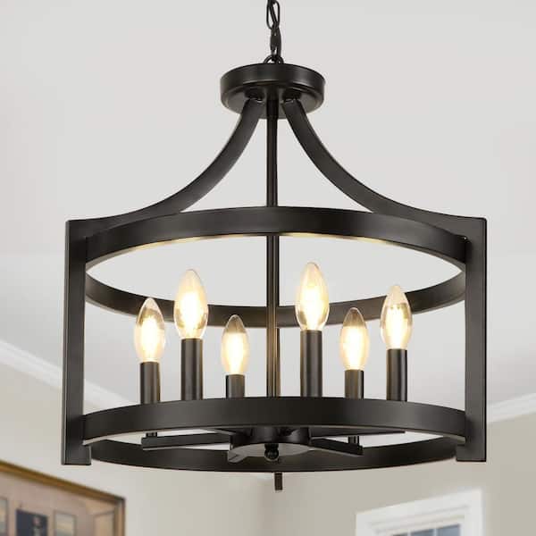 6-Light Black Modern Rustic Vintage Farmhouse Chandelier 19.29 in. for Living Room Dining Room Foyer