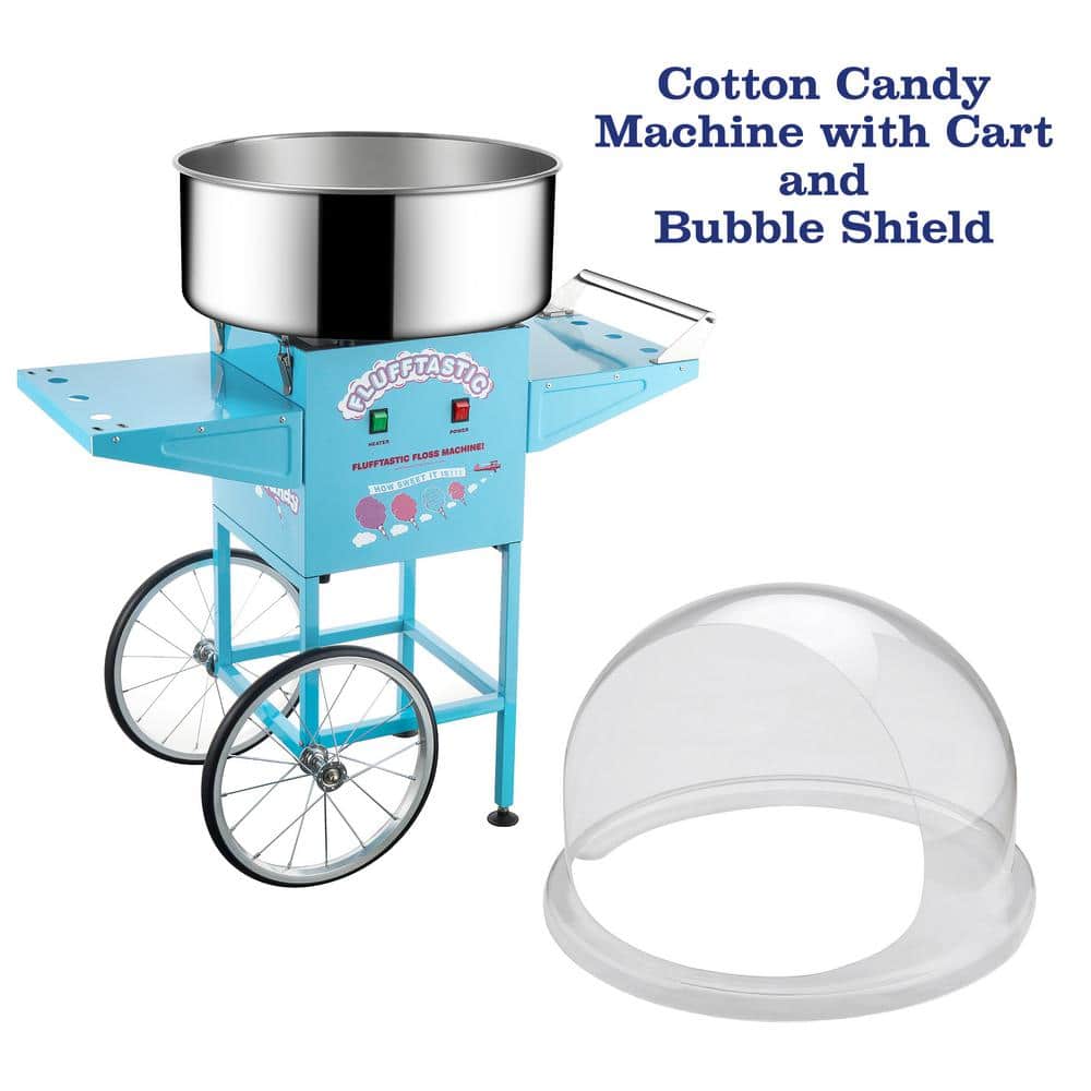GREAT NORTHERN Cotton Candy Machine - Flufftastic 1000-Watt Floss Maker with Cart, 13 in. Wheels, Dome Shield, and Stainless-Steel Pan, Blue