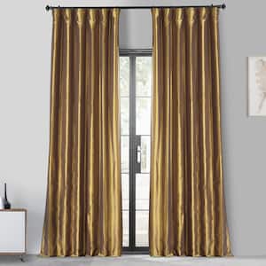 Golden Spice Solid Faux Silk Blackout Curtain - 50 in. W x 120 in. L Rod Pocket and Hook Belt Single Window Panel