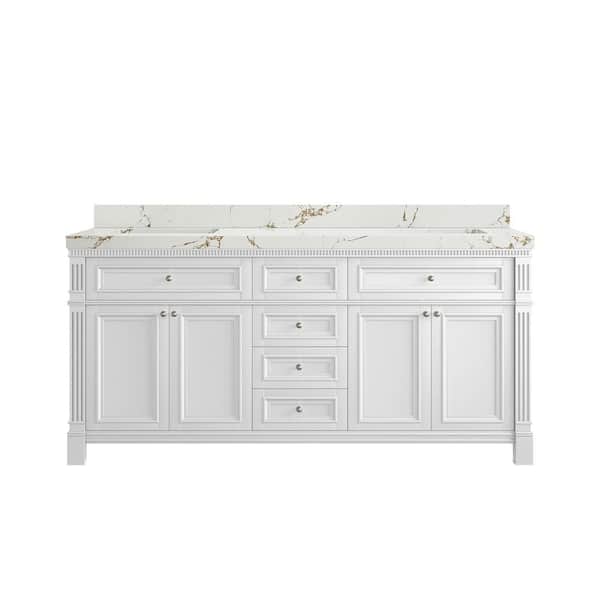 Willow Collections Paris 72 in. W x 22 in. D x 36 in. H Double Sink Bath Vanity in White with 2 in. Viola Brown qt. Top