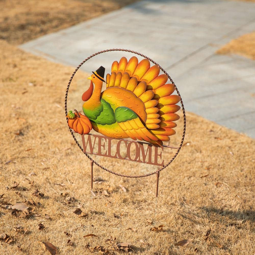 30" Thanksgiving Metal Turkey Yard Stake with Welcome Sign