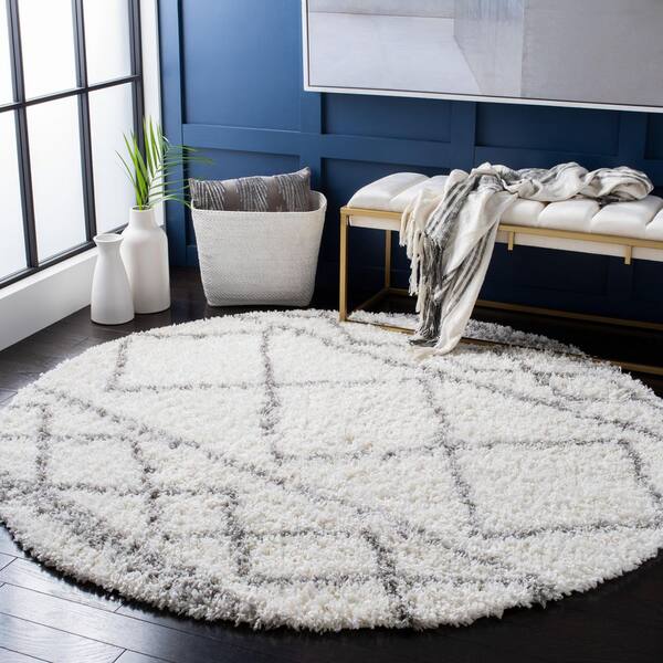 Pro Lux Shag 7 ft. x 7 ft. Ivory/Gray Tribal Round Rug