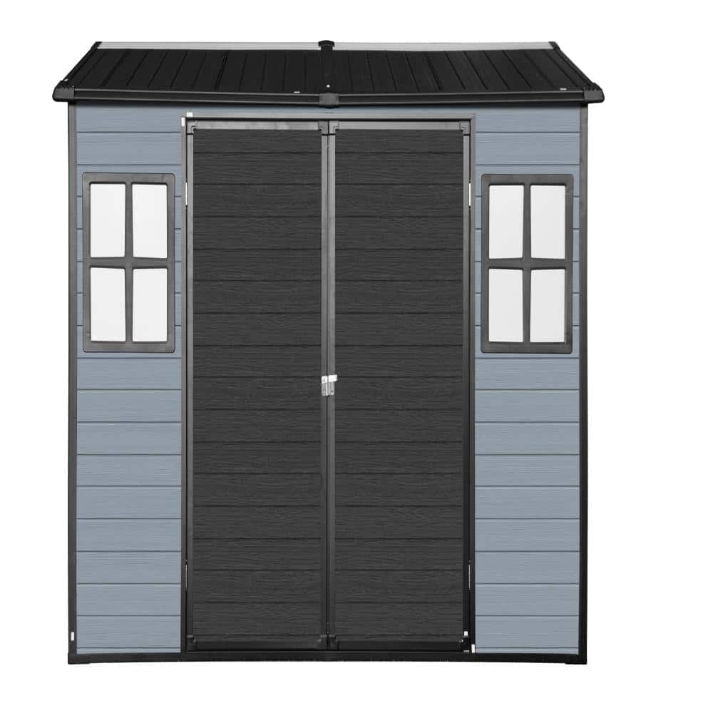8x4ft Metal and Resin Outdoor Storage Shed with Floor and 2 Windows,with Lockable Door 32 sq.ft.Black+Gray price history on PriceWatchPro