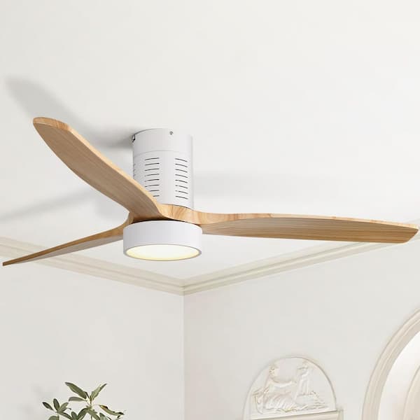 52 in. LED Indoor/Outdoor White Flush Mount Ceiling Fan with Reversible Motor, 6-Speed DC Remote Control