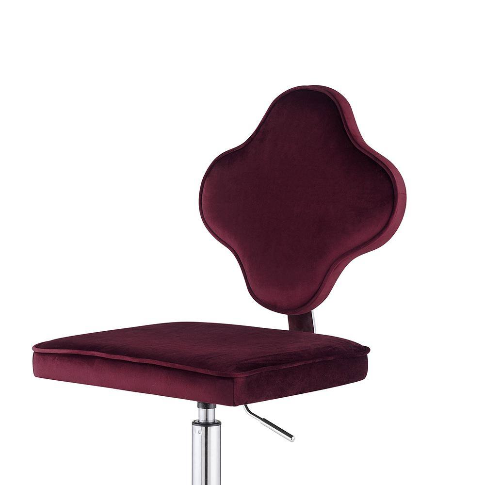 Red Velvet Clover Leaf Swivel Office Chair with Metal Base