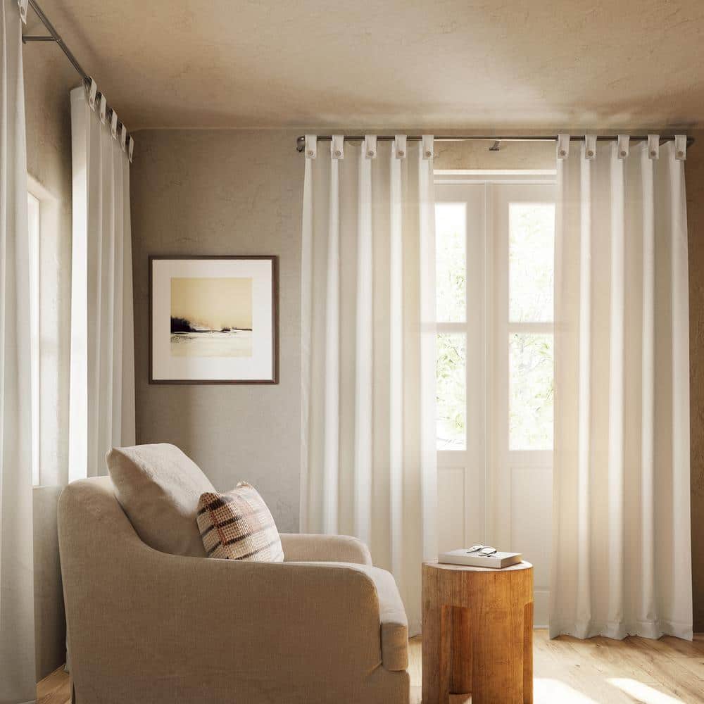 Cream Cotton Blend Button Tab Top Sheer Curtain Panel 40" x 63"