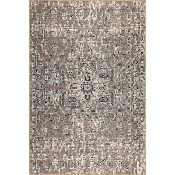 nuLOOM Trish Vintage Medallion Beige 5 ft. x 8 ft.  Indoor/Outdoor Area Rug