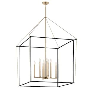 Eisley 50 in. 8-Light Champagne Bronze and Black Modern Foyer Candle Hanging Pendant Light