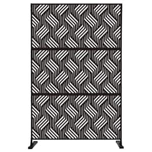 74 in. H x 47 in. W Black Metal Privacy Screen Decorative Outdoor Divider with Stand for Deck Patio Balcony (Iron Weave)