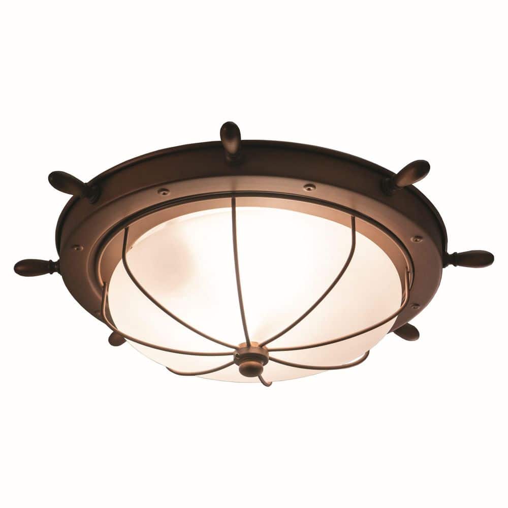 Orleans Copper Coastal Ship Wheel Outdoor Flush Mount 2-Light Ceiling Light White Glass price history on PriceWatchPro